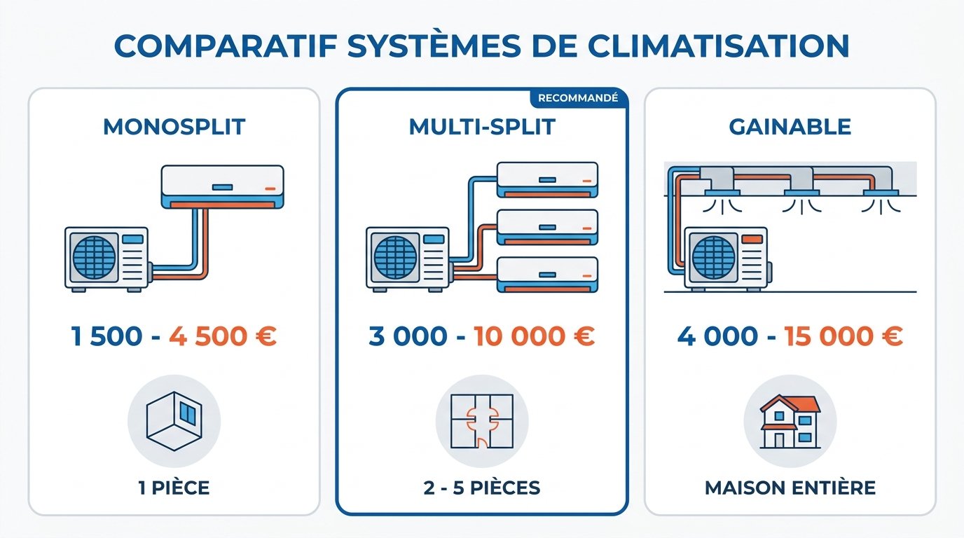 Comparatif monosplit, multi-split et gainable : prix et nombre de pièces en Belgique
